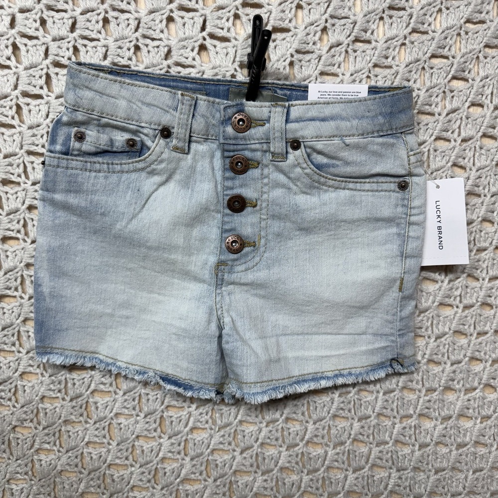 NWT Lucky Brand Denim Short Girls Sz 7 Blue Jean High Waist Slim Fit Adjustable